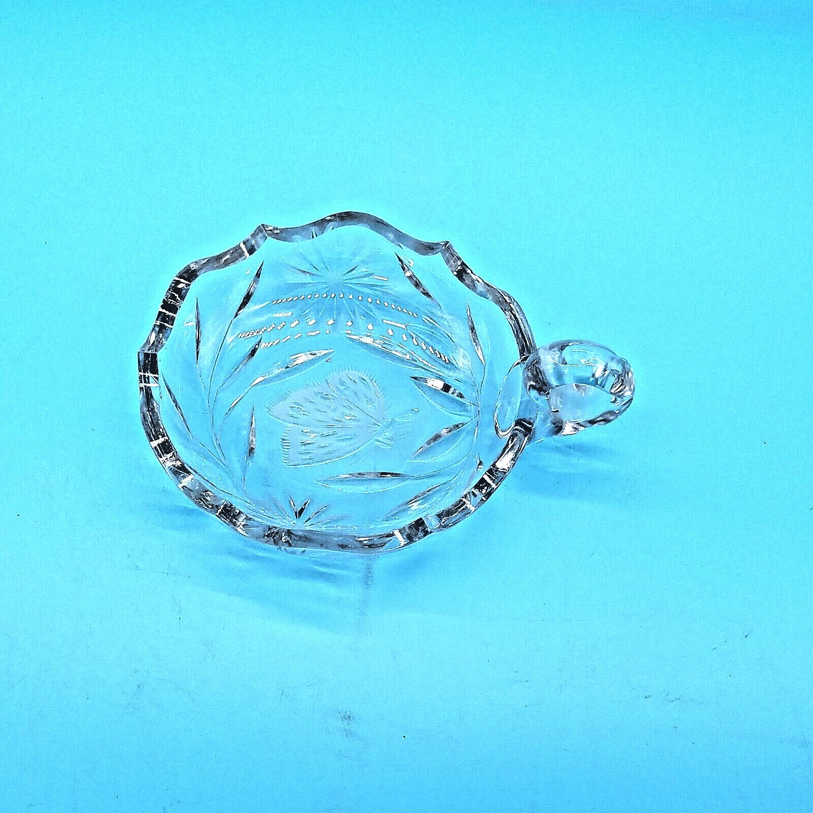 Clear Glass Candy Dish sculptured edge & Handle Butterflies & Flowers Design 6"