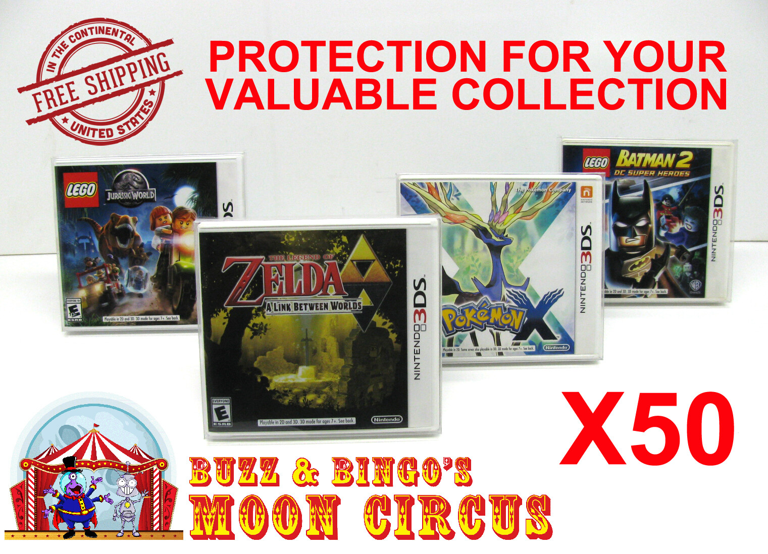 50x NINTENDO 3DS CIB GAME BOX - CLEAR PROTECTIVE BOX PROTECTOR SLEEVE CASE