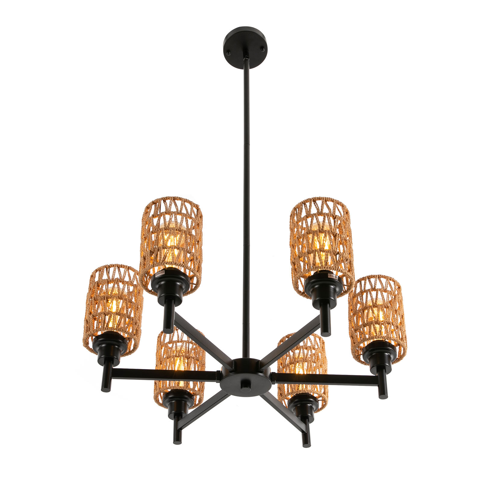 24.8" 6-light Rustic Retro Ceiling Light Ceiling Mount Lamp Dimmable Chandeliers