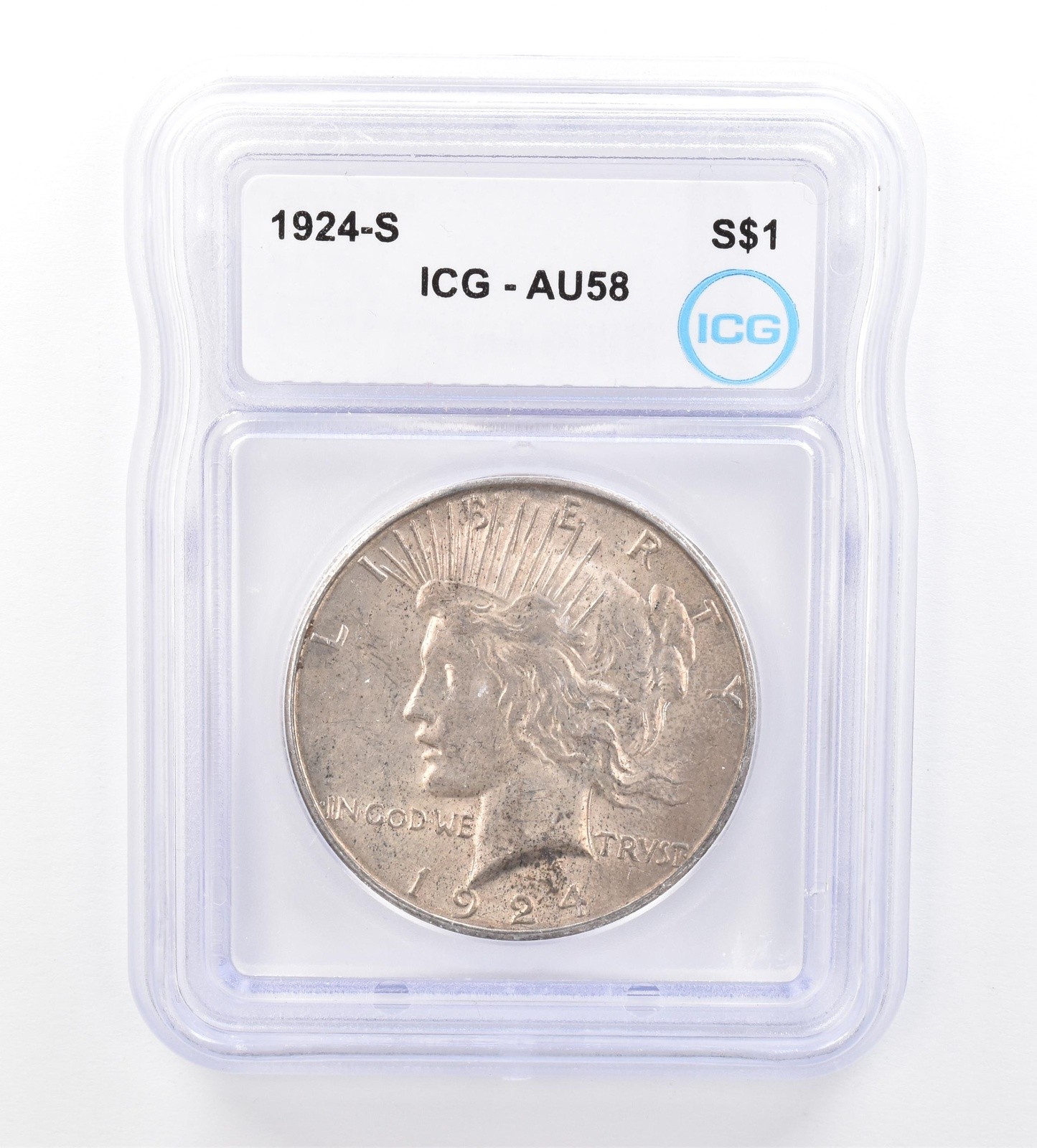 1924-S Peace Silver Dollar AU58 ICG Beautiful Tone *1658