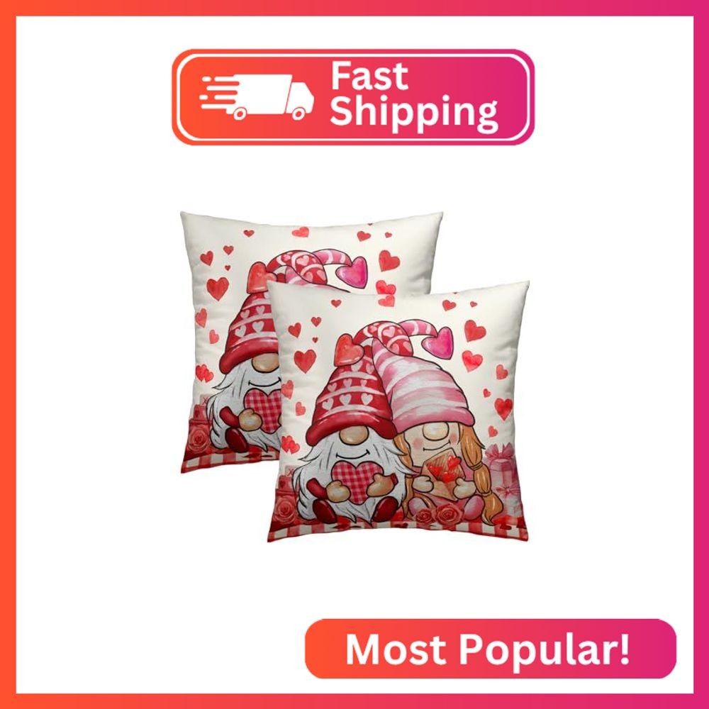 Giwawa Valentines Day Gnome Throw Pillow Covers 18x18 Inch Love Heart Decorative