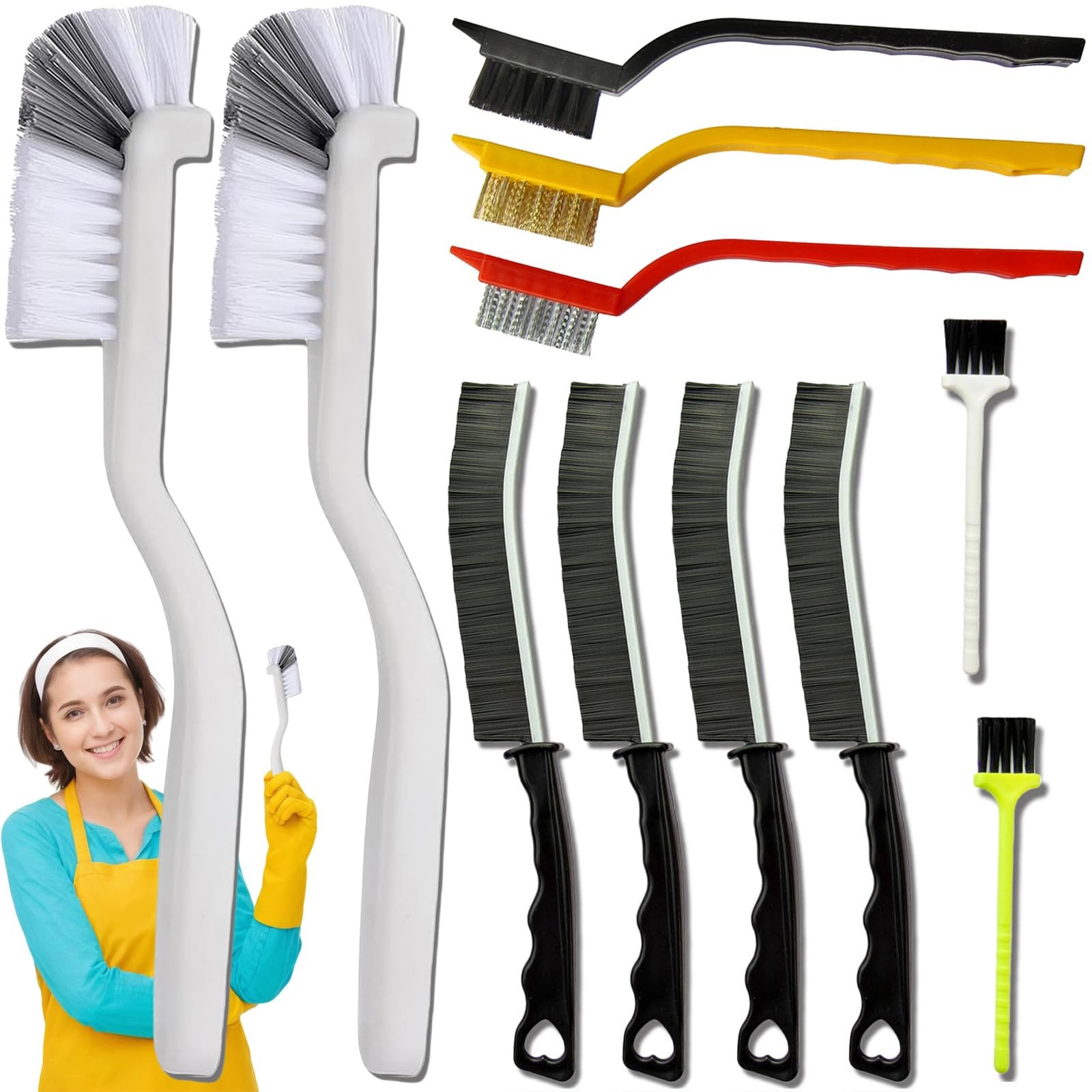 11Pcs Crevice Cleaning Brush,Gap Brush with Long Handle,Small Black