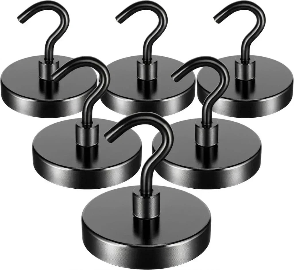 6 Pack 110 Lbs Magnetic Hooks Heavy Duty, Neodymium Magnet Hooks, Strong Black M