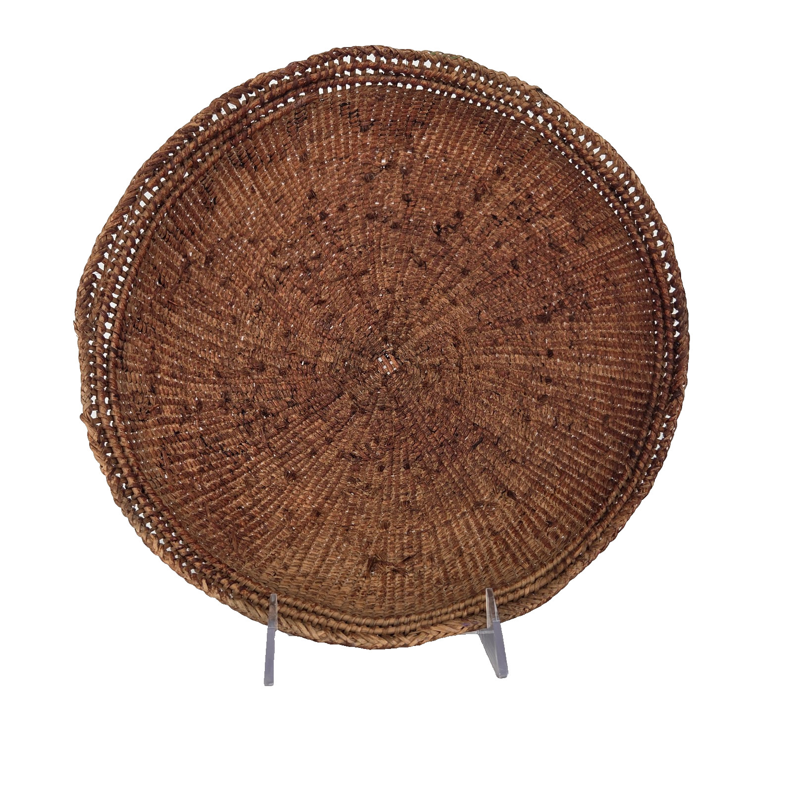 Vintage Hand Woven 11" Round Basket with Black Primitive Design