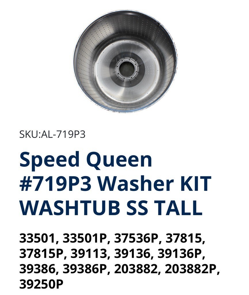 Speed Queen Commercial Washer Parts #719P3 KIT WASHTUB SS TALL (NEW)
