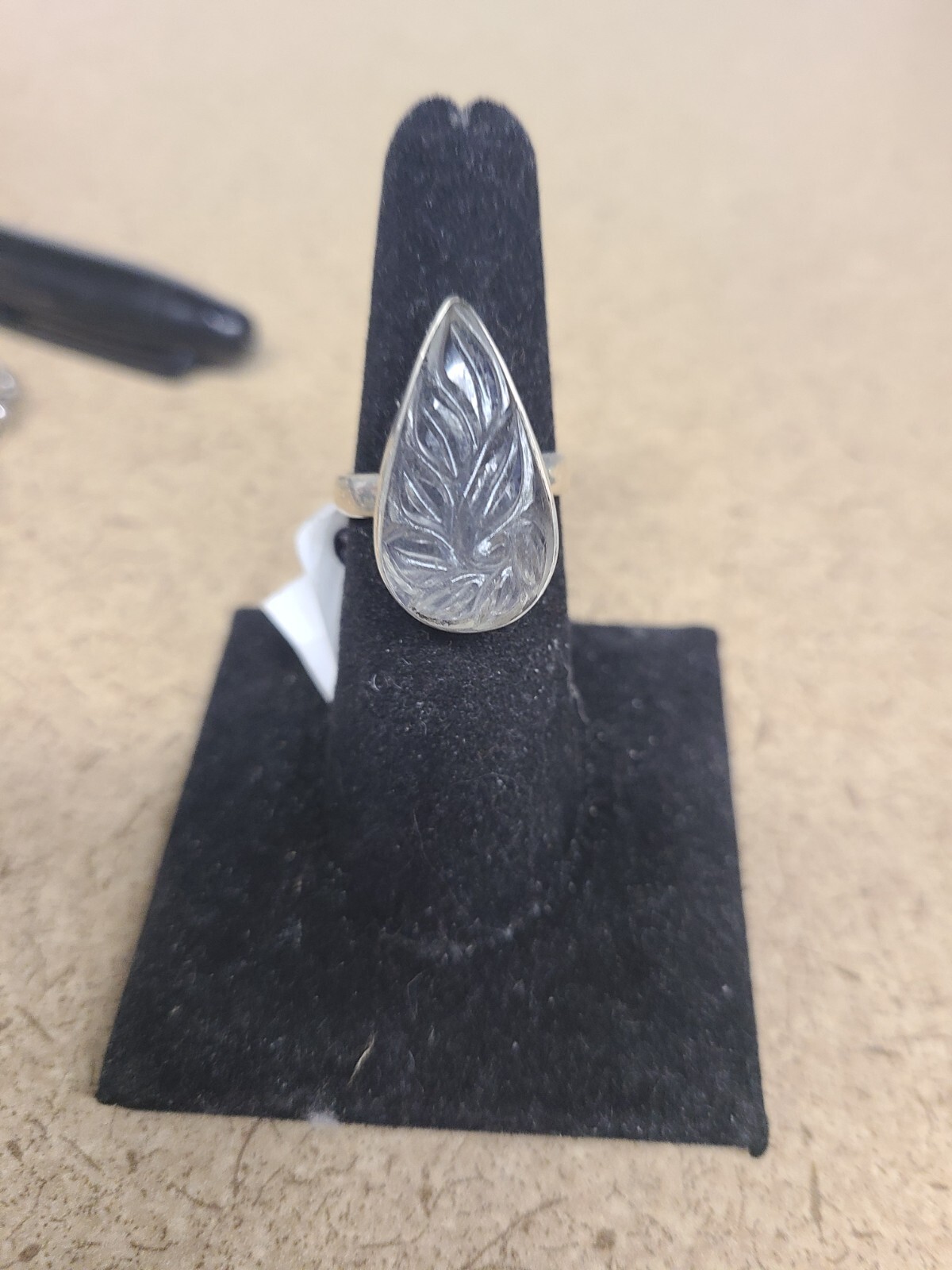 925 Etched Clear Quartz Ring Size 7