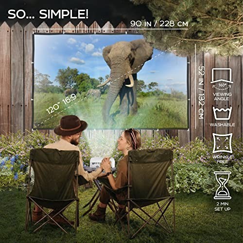 120" Portable Projector Screen - Foldable Indoor/Outdoor Movie Screen, Double-Si