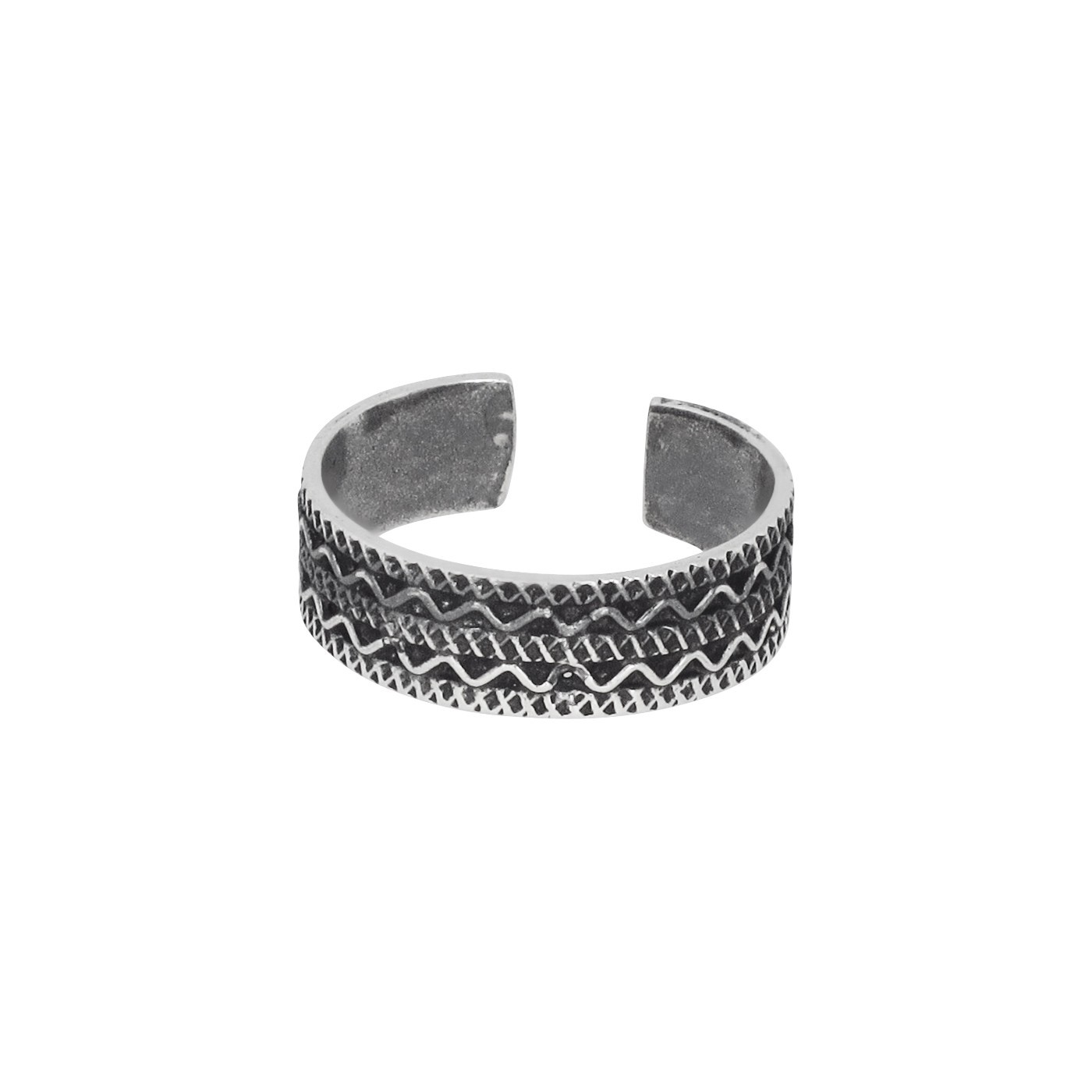Sterling Silver .925 Wave Lines Flat Toe Ring Adjustable Size | Made In USA