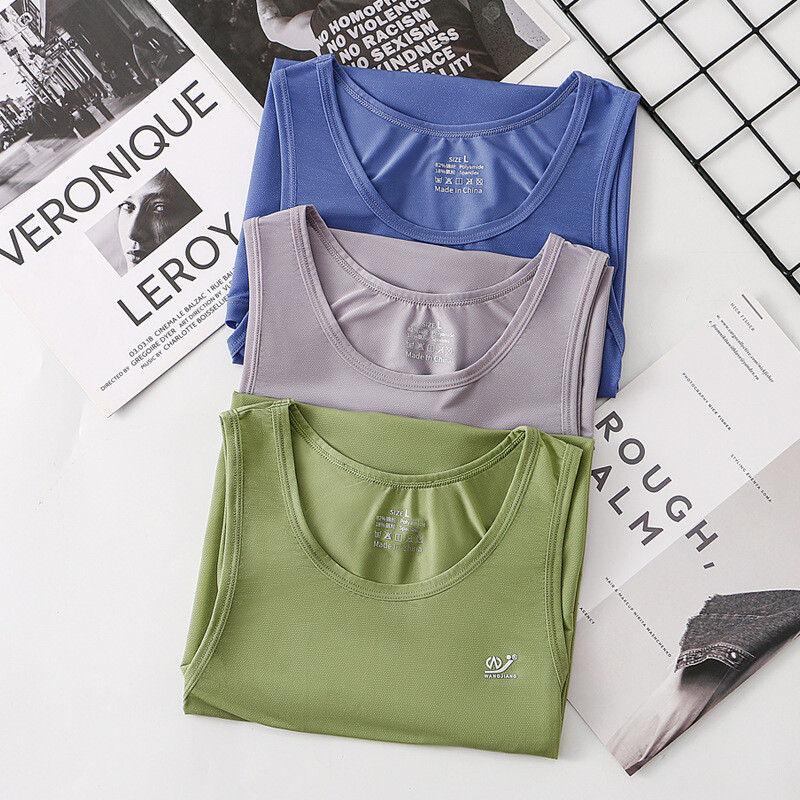 Mens Ice Silk Tank Top Shirt Summer Sleeveless T Shirt Wife Beater Sport Vest