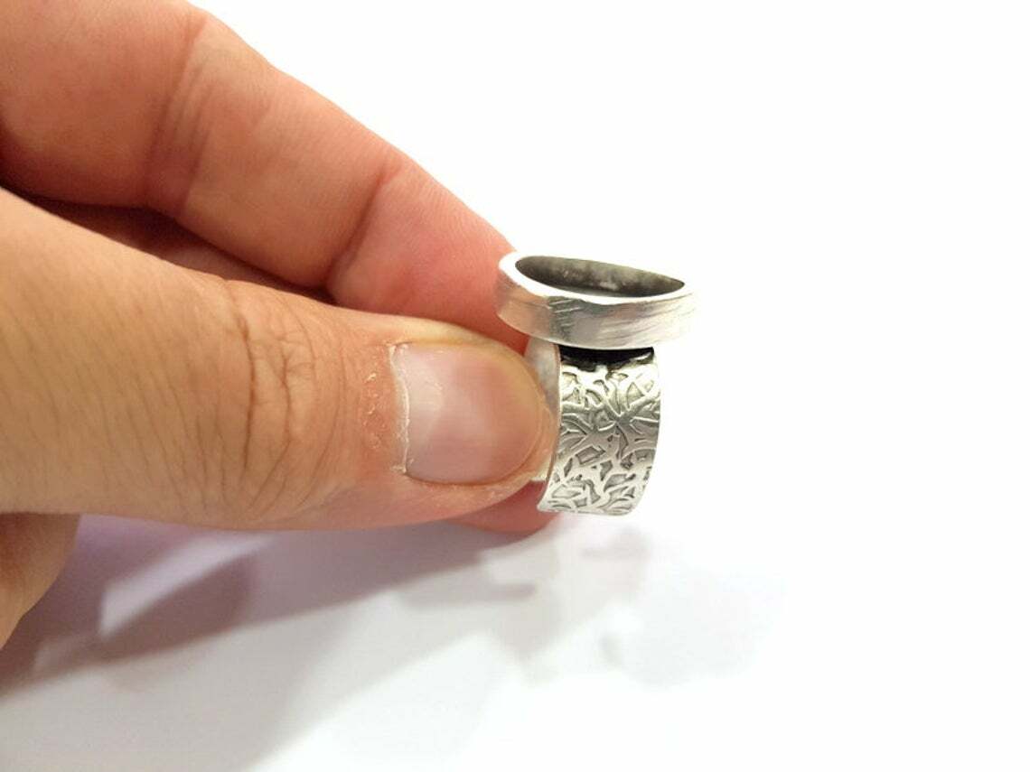 Drop Blank Ring Setting Cabochon Base inlay Back Mounting Adjustable Silver