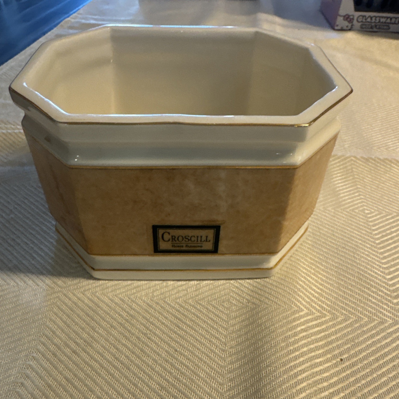Croscill Carrara Light Brown Marble Porcelain Ware Cover Jar Missing Lid