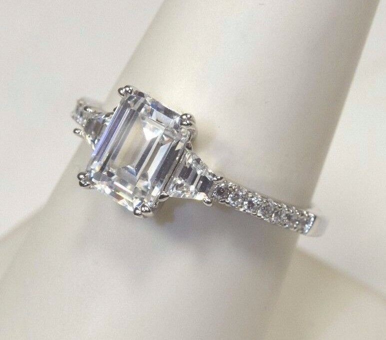 3.10 Ct Emerald Cut White Diamond Lab-Created Wedding Ring 925 Sterling Silver