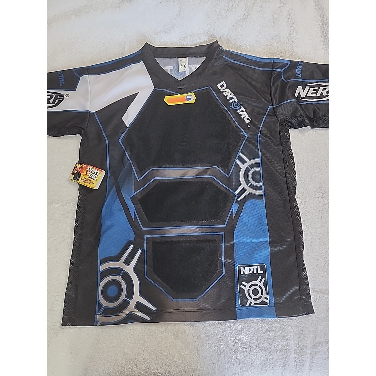 Kids Large Dart Tag By Nerf Nwt Jeresy Shirt Blue White Black 100% Polyester
