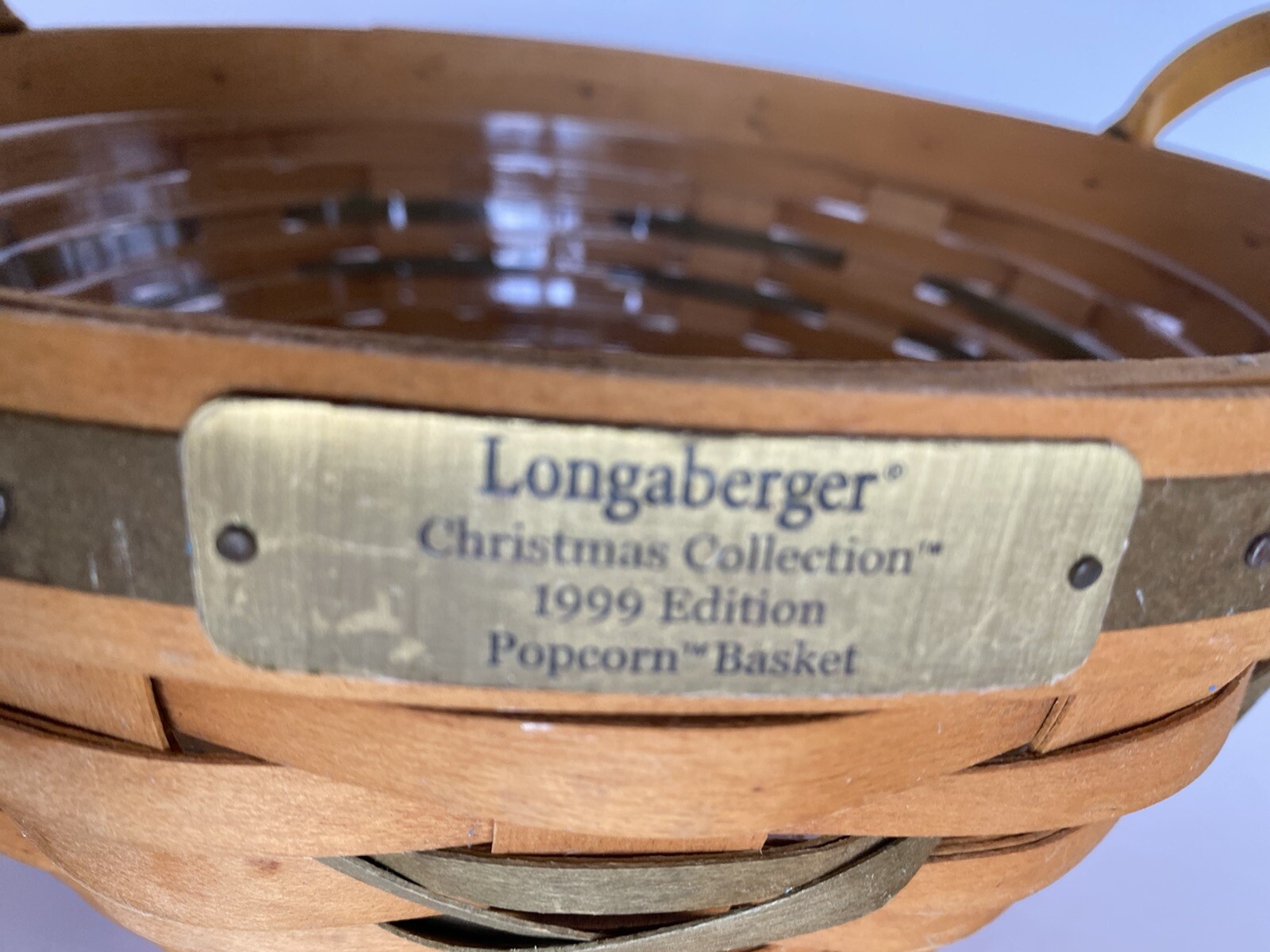 Longaberger 1999 Christmas Collection Popcorn Basket with Plastic Protector