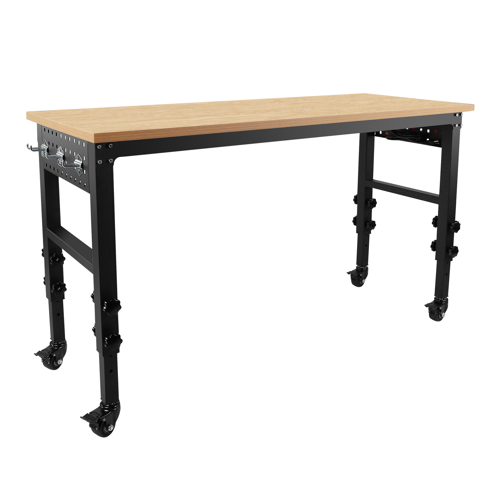60" ×24'' Adjustable Workbench Rolling Worktable with Power Outlet and Wheels