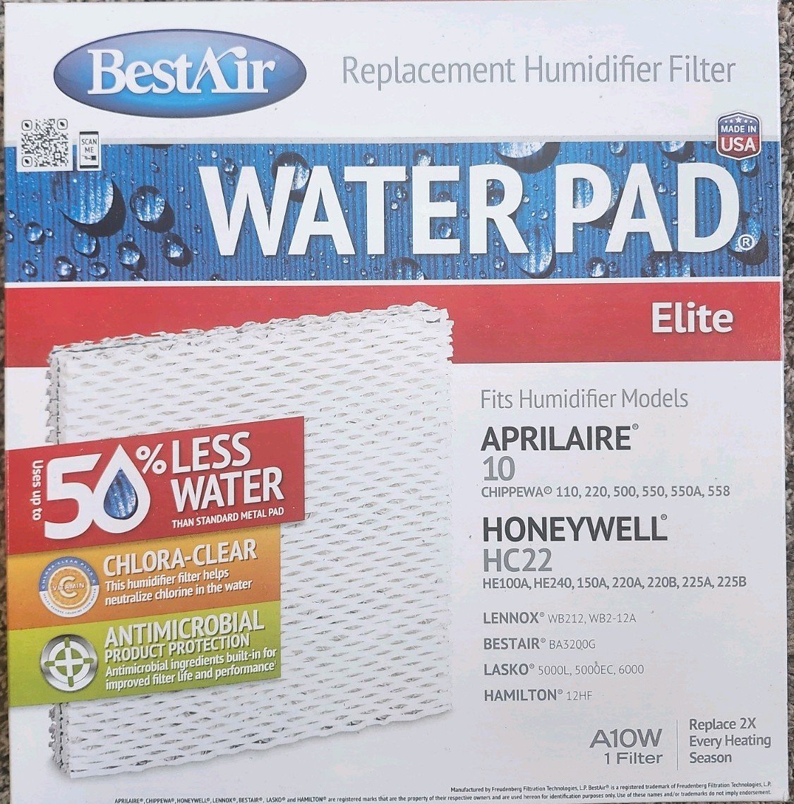 Water Pad Humidifier Filter BestAir Elite A10W, 1 Filter NEW
