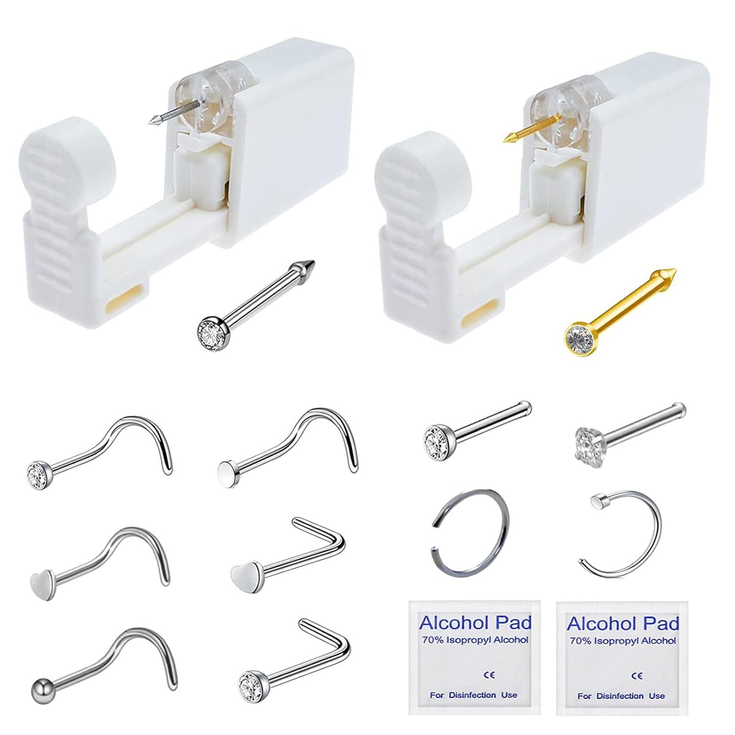 Nose Piercing Gun - 2 Pack Safety Disposable Nose Percinging Kit With 10 Pcs Nos