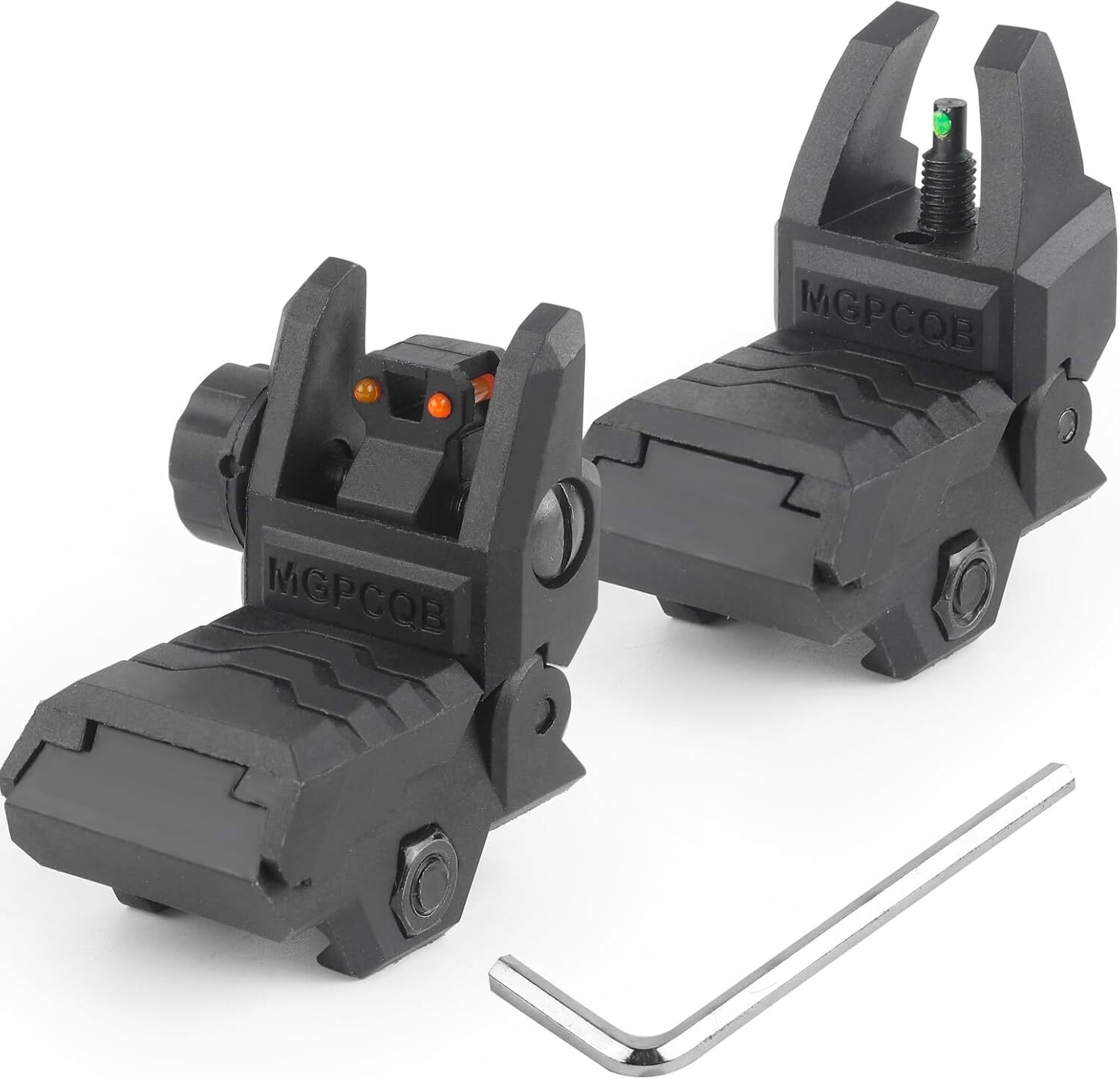 Foldable Fiber Optics Iron Sights Flip-up Front &Rear for Picatinny Weaver Rails