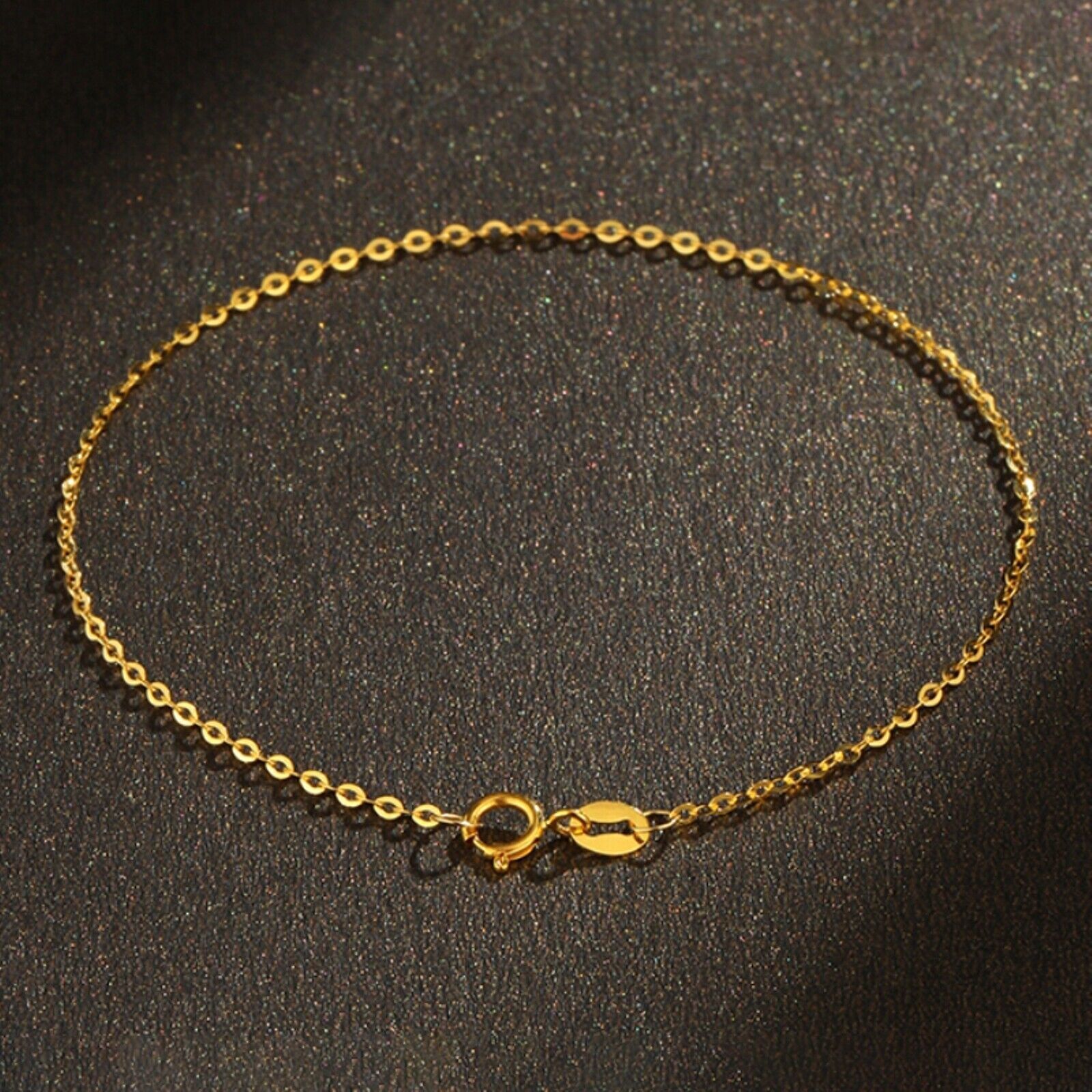 Pure 18K Yellow Gold Chain Women Gift Lucky 1mm O Link Bracelet 5.9''-7.5''