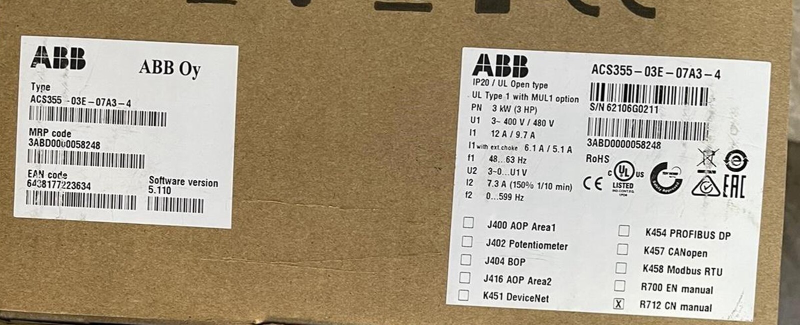 NEW ABB ACS355-03E-07A3-4 Inverter 3KW