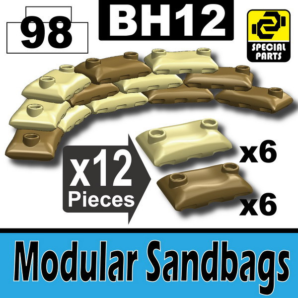 BH12-1 Army Modular Sandbags compatible w/toy brick minifig Tan and Dark