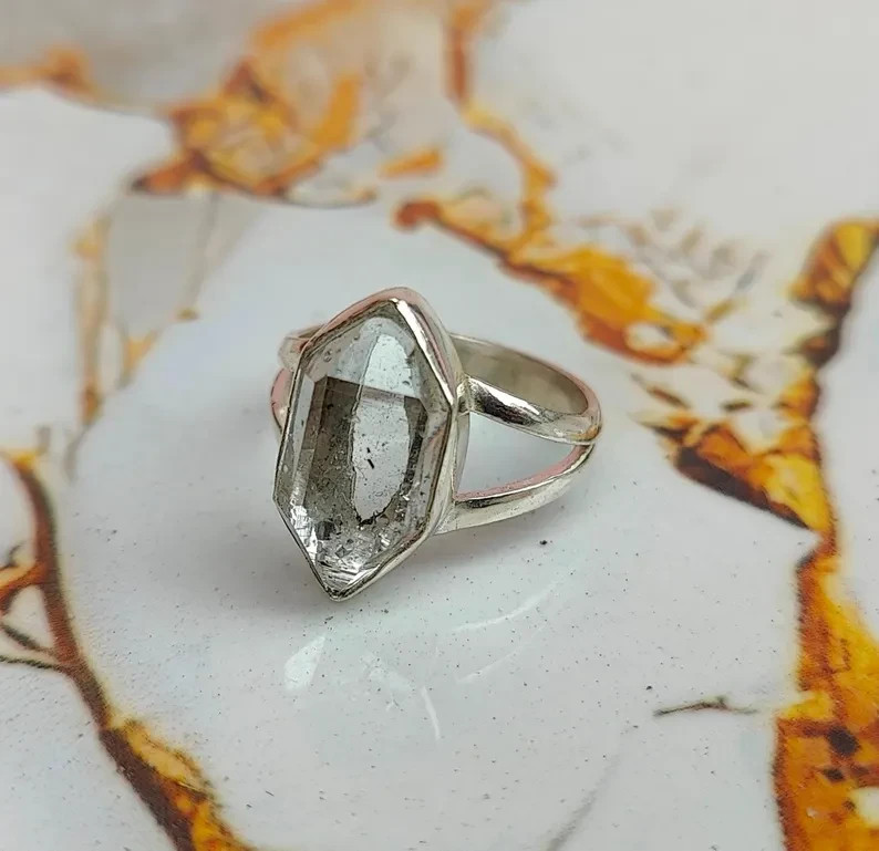 Popular 925 Sterling Silver Ring Raw Herkimer Gemstone Handmade All Size R 580
