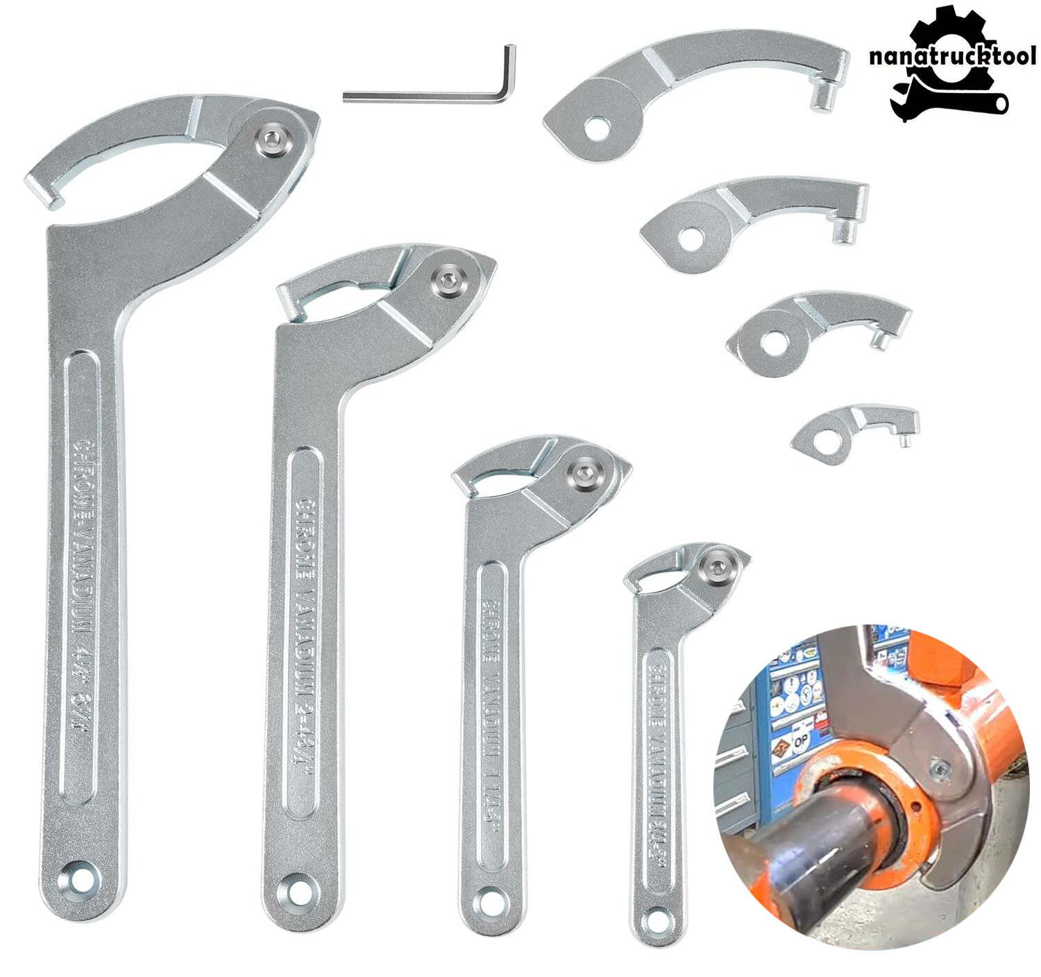 Adjustable C Spanner Hook Wrench Tool Set For Suspension Collar, Nut Adjustment