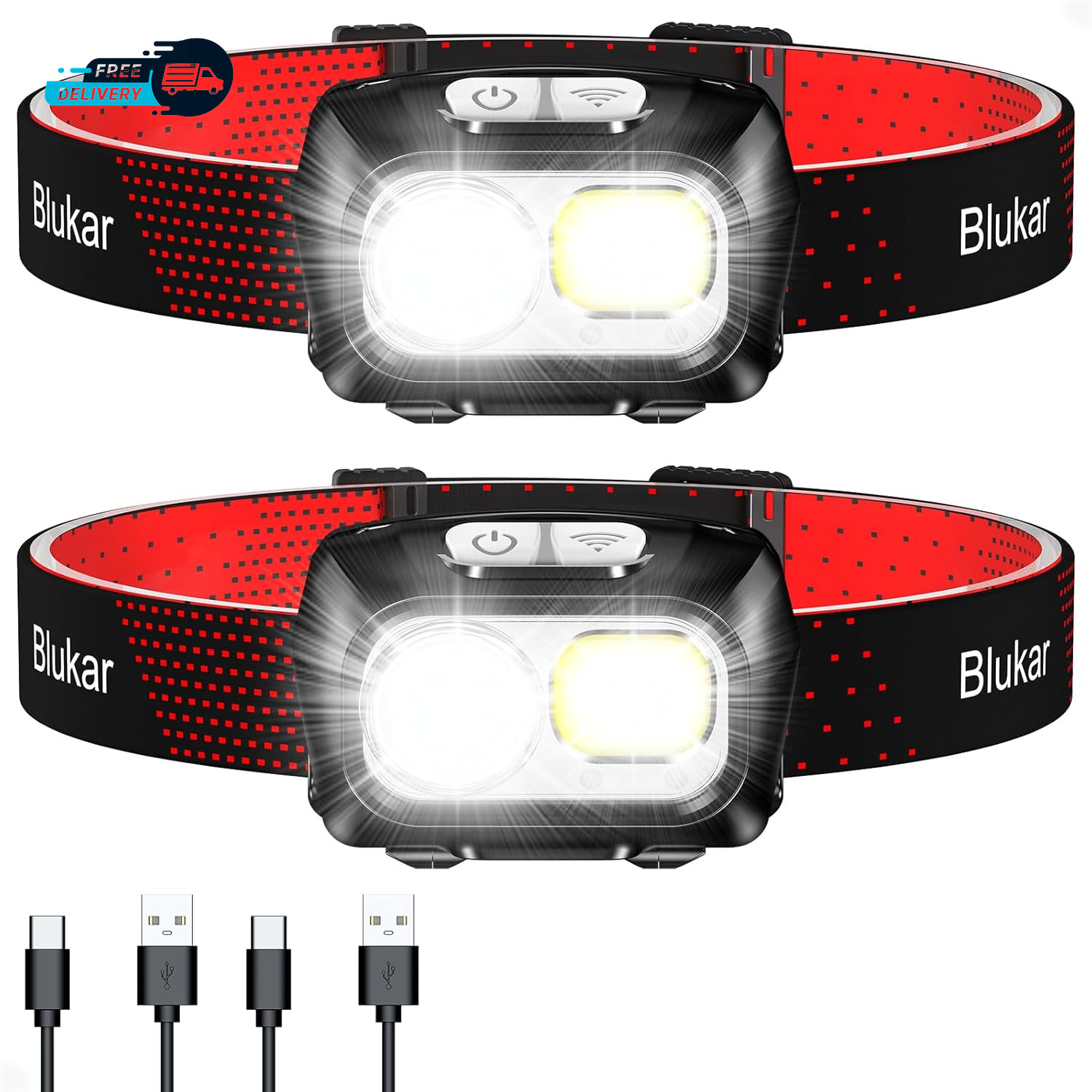 LED Headlamp Rechargeable 2000L Super Bright Headlight with Motion