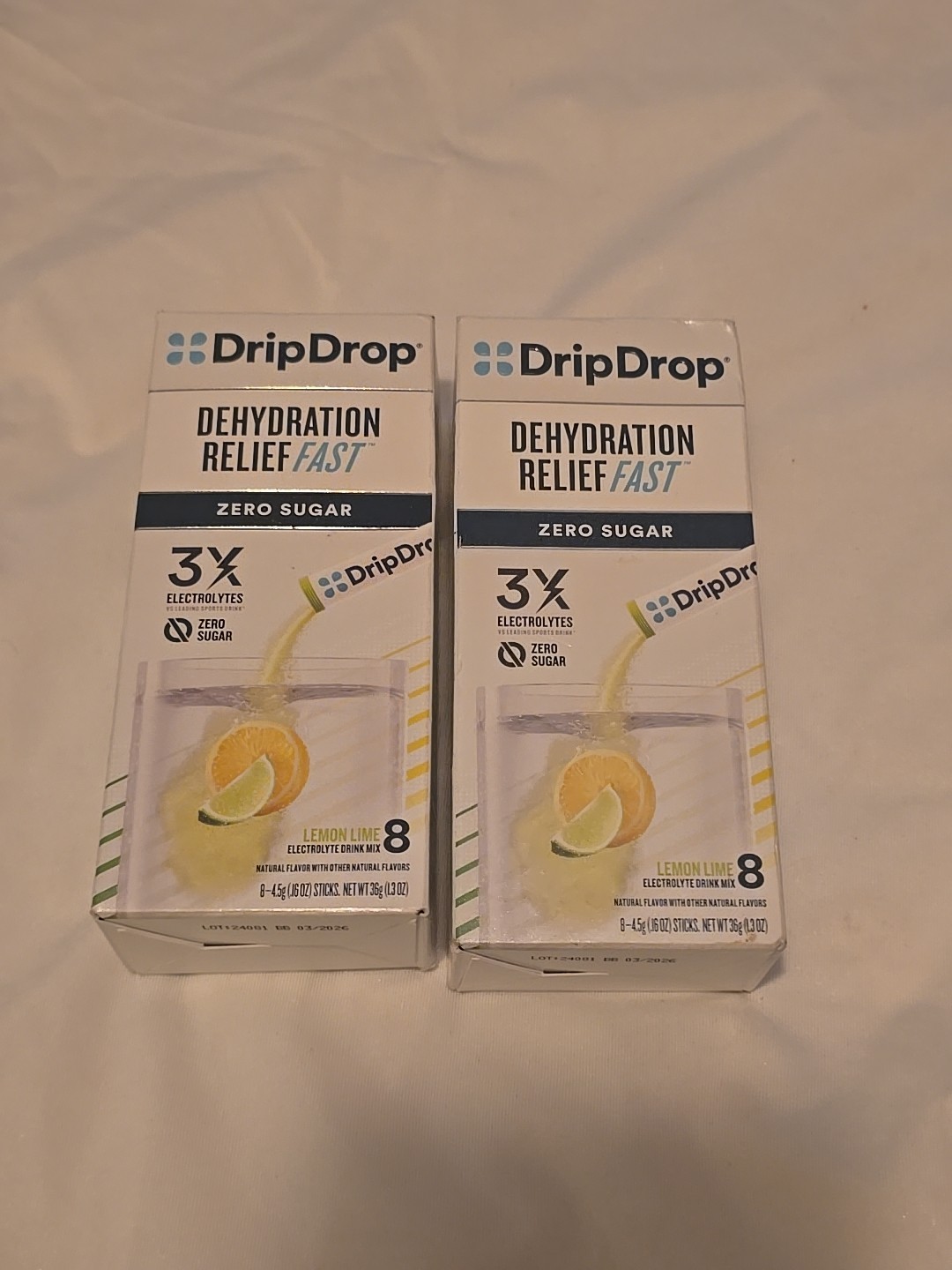 2 DripDrop Fast Dehydration Relief water powder Lemon Lime 16 Stick  BB 03/26