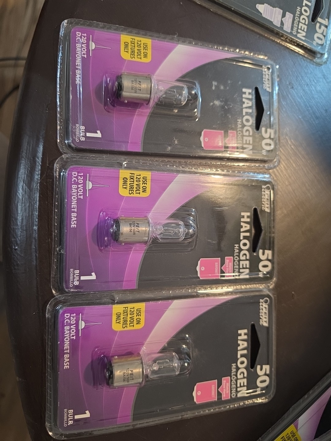 Lot Of 3 Feit Electric Halogen BA15d 50W 120V Bayonet Base Bulbs New Sealed