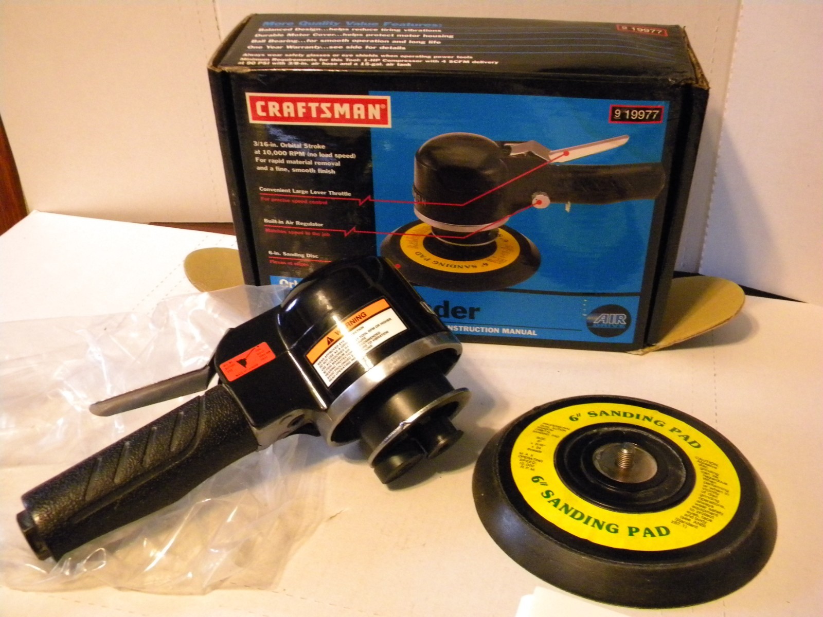 Craftsman Variable Speed Dual Action Air Sander - 6 inch Pad, Model 919976