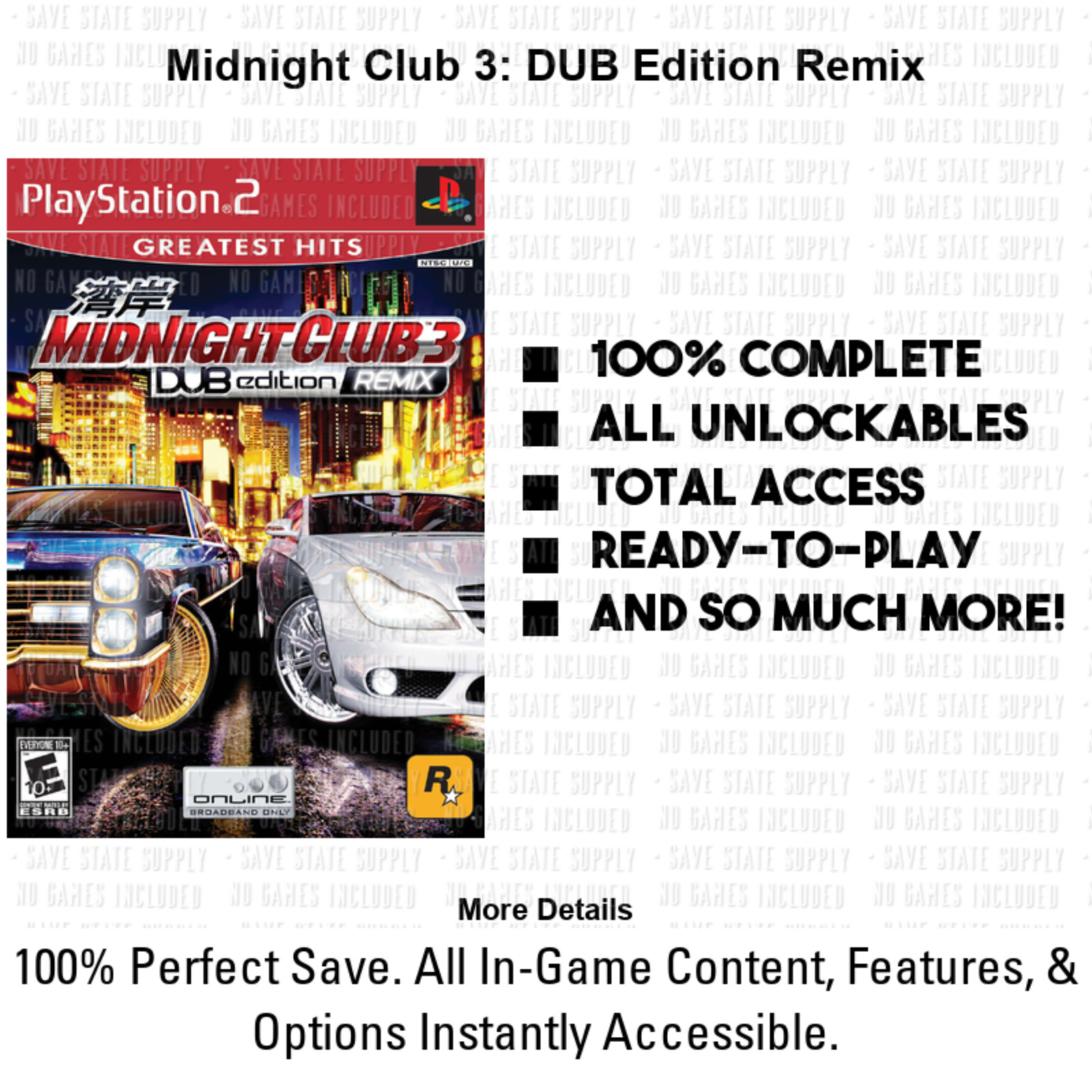 Midnight Club II 2 3 DUB Edition Remix Los Angeles LA PS2 PS3 Memory Card USB
