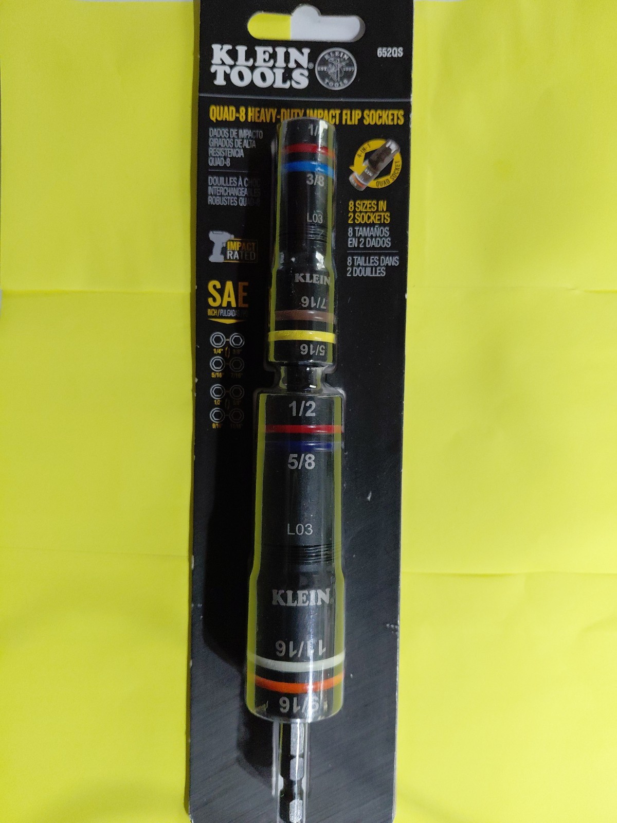 Klein Tools 652QS Quad-8 Deep-Well Heavy-Duty Impact Flip Sockets, SAE - NEW