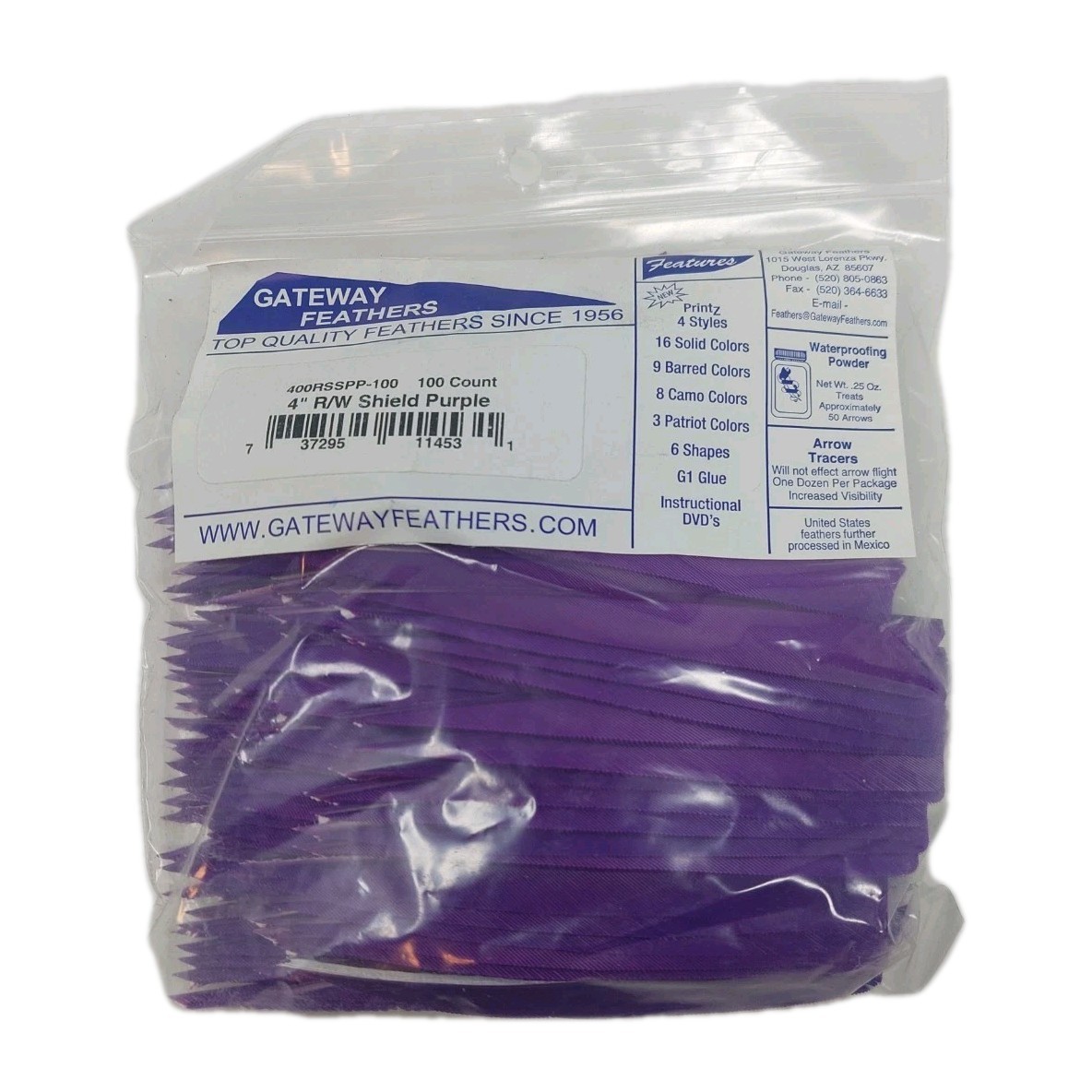 100 Pack Gateway Feathers 4" Right Wing: Shield Purple 400RSSPP-100
