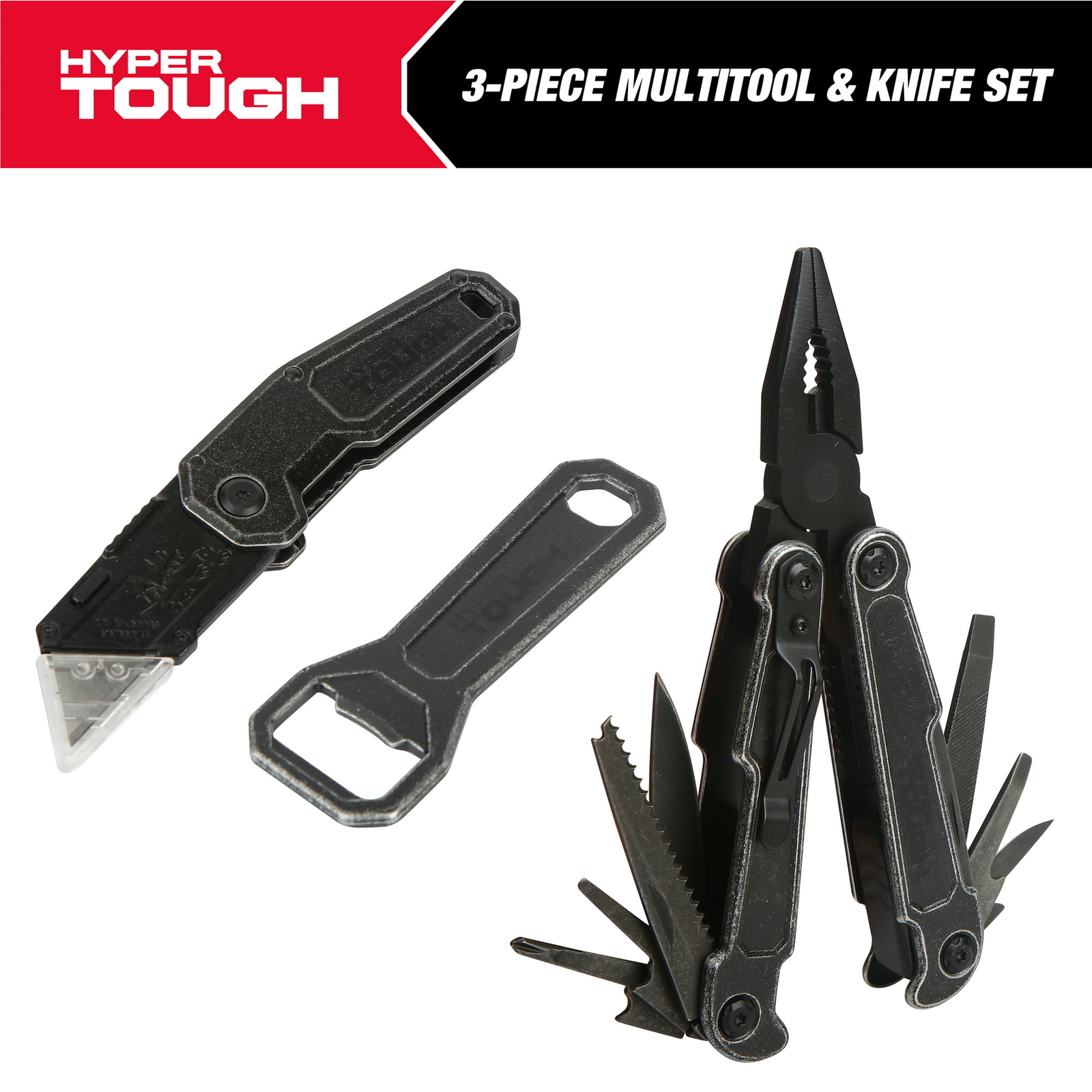 Hyper Tough Heavy Duty Stainless Steel 3-Piece Multi Tool And Knife Set