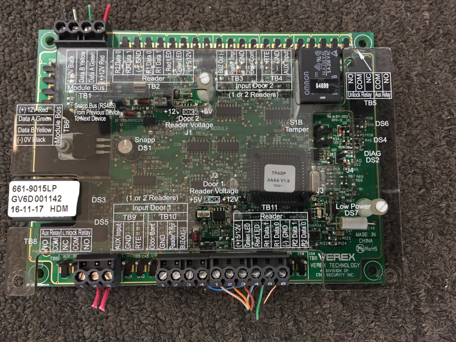 Interlogix TruPortal TP-ADD-2D-BRD Access Control 2-Door Interface Board Read!
