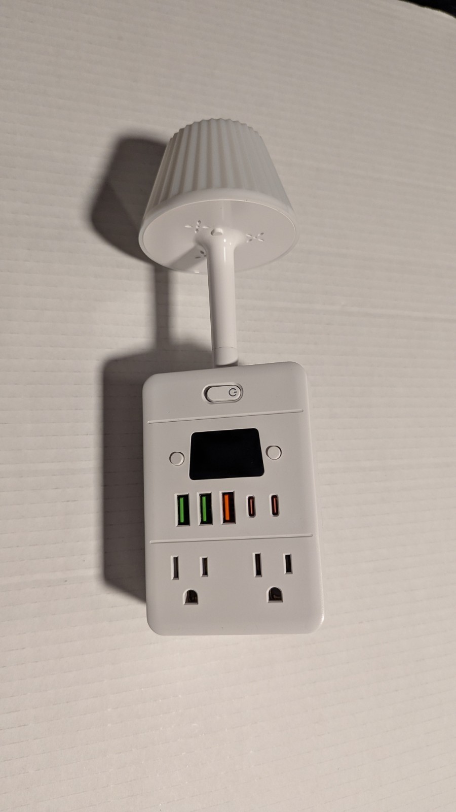 Surge Protector Outlet Expander, 4 Outlets 5 USB, Clock, Nightlight - White