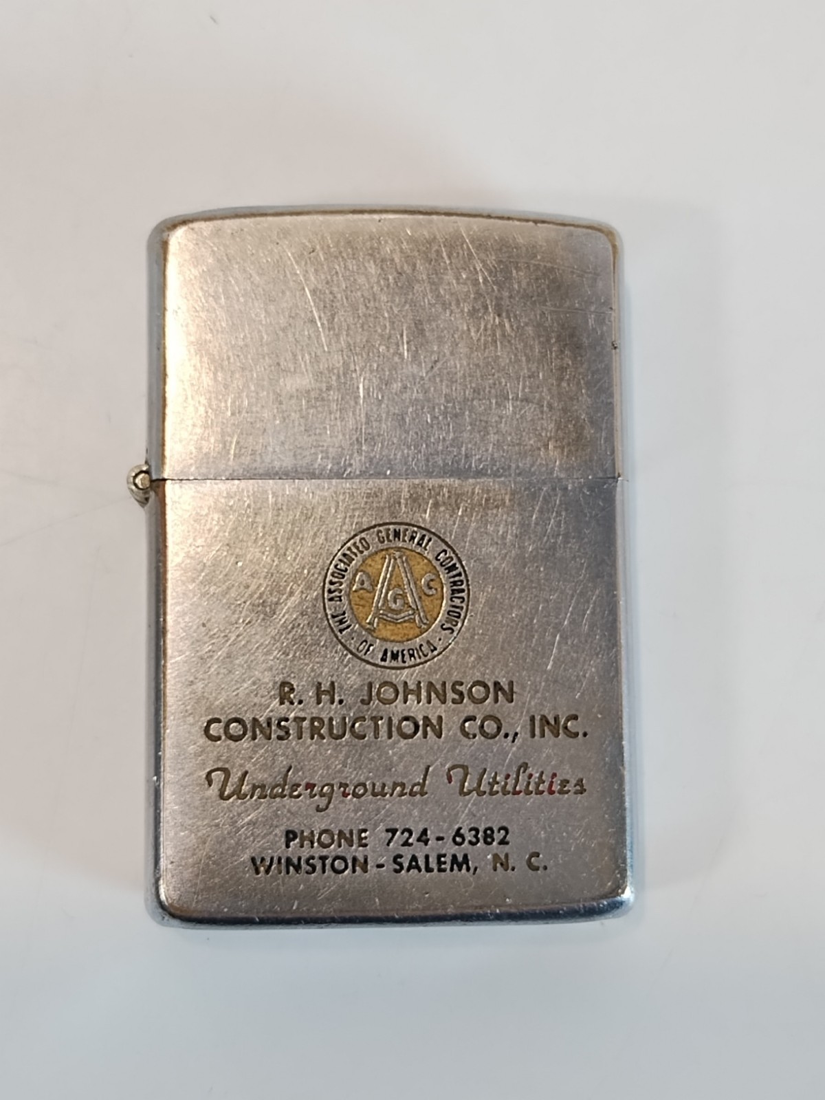 Vintage Zippo Lighter Advertising RH Johnson Construction Winston Salem NC AGC