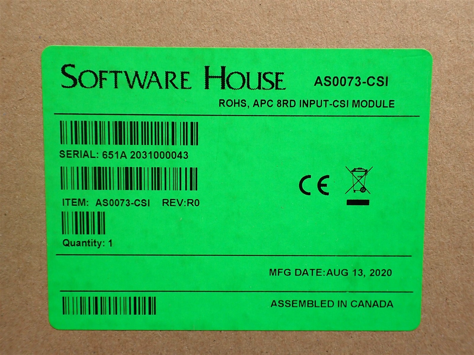 Software House AS0073-CSI Input CSI Module ROHS APC 8RD 12 VDC (G163)