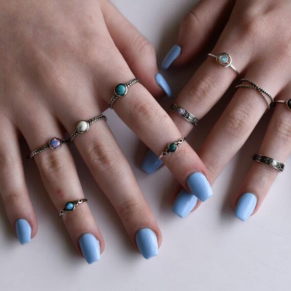 Blue Opal Toe Ring 925 Sterling Silver Twist Toe Ring Midi Ring