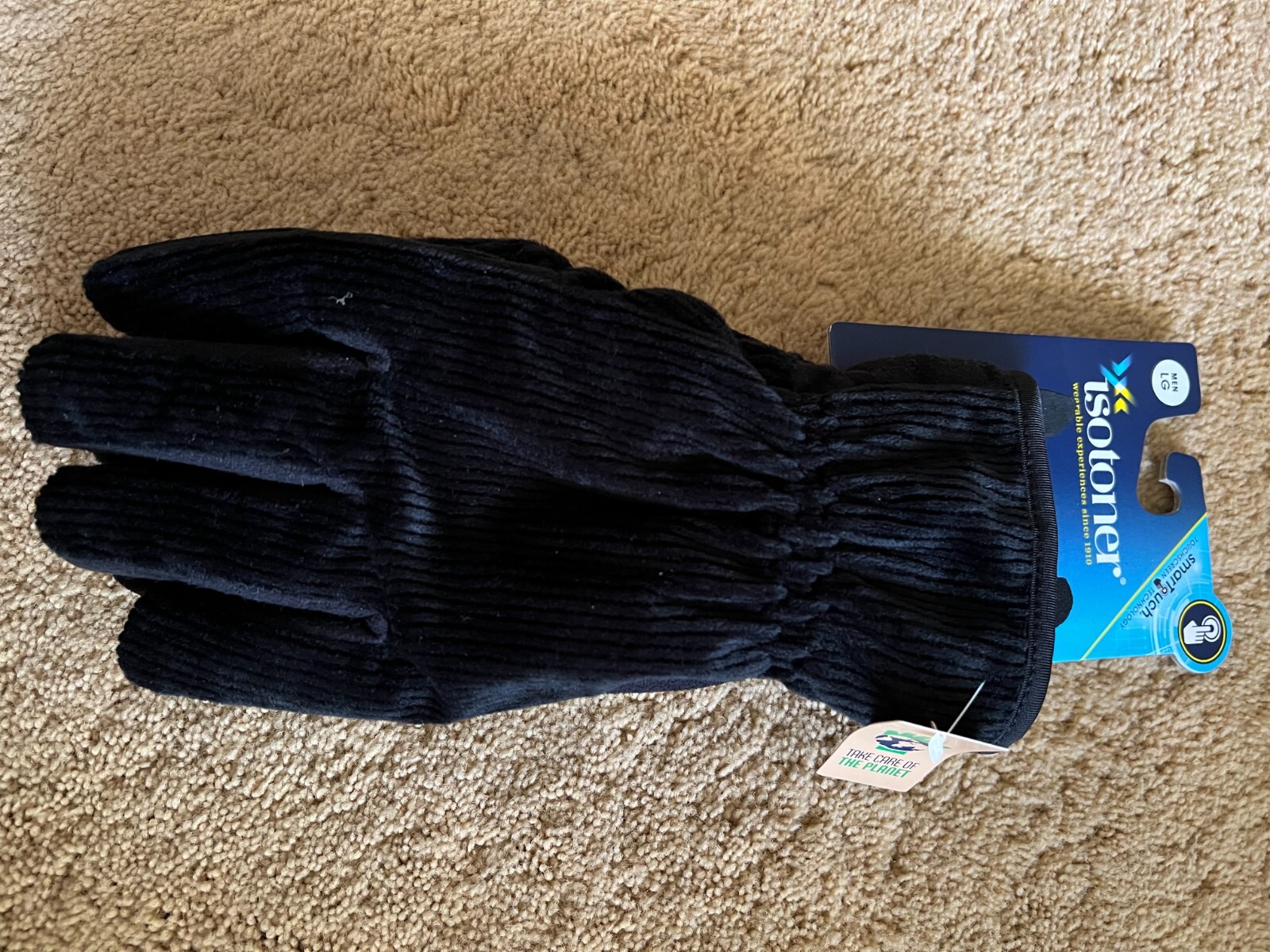 ISOTONER MENS FLEECE GLOVES LARGE TOUCH SCREEN COMPATIBLE BLACK