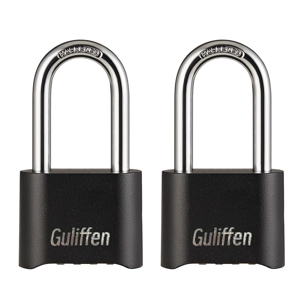 Guliffen 2pk Heavy Duty Weatherproof Combination Padlock Outdoor Long Shackle