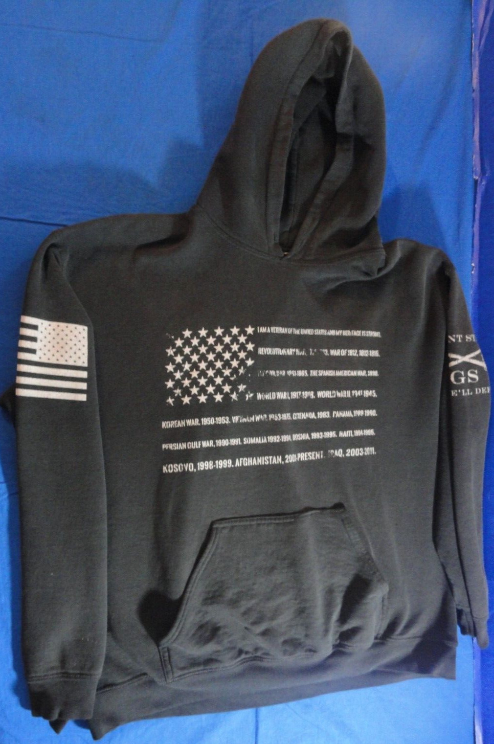 DISCONTINUED GRUNT STYLE AMERICAN VETERAN STONG HERITAGE BLACK HOODIE SWEATER L