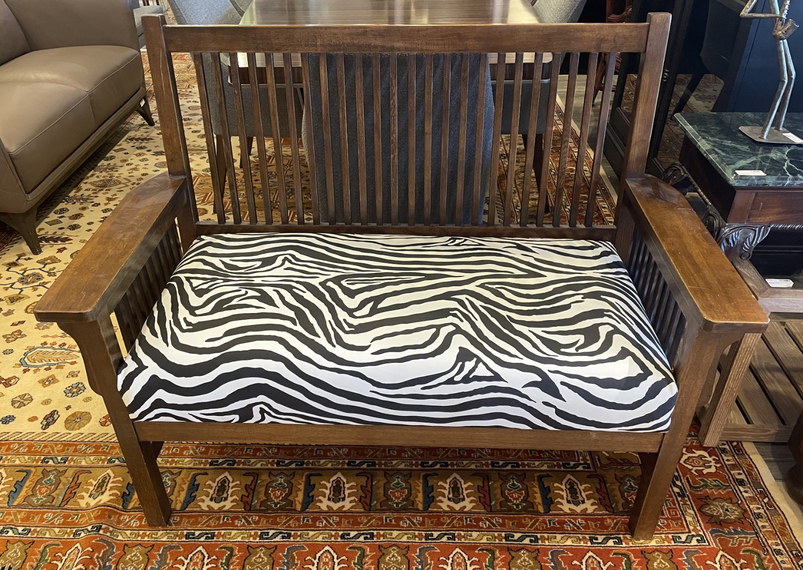Mission Bench with Zebra Vinyl Upholstery