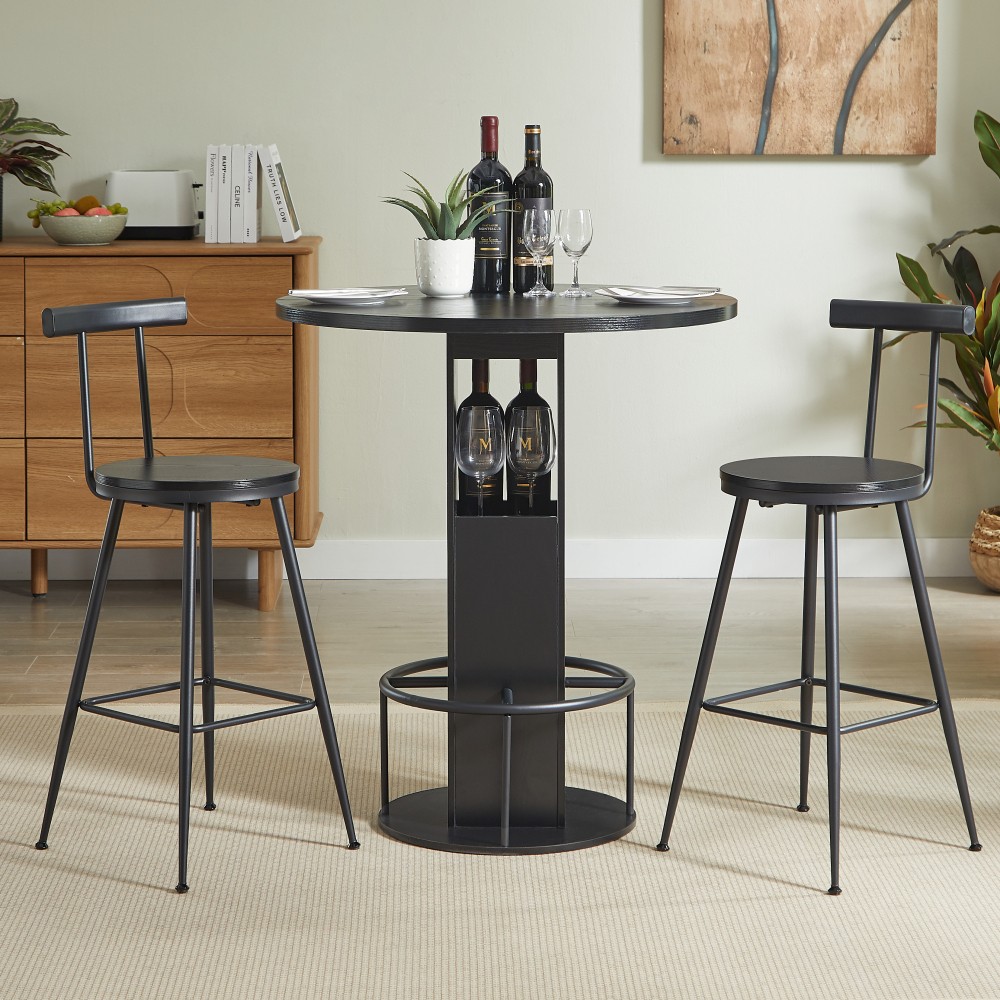 3 Piece Dining Table Set Barstools 2 Person Kitchen Table Chairs Bar Restaurant