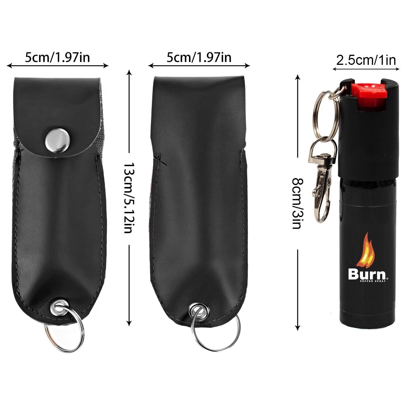 BURN Pepper Spray 1/2oz Self Defense Keychain Security Holster Black