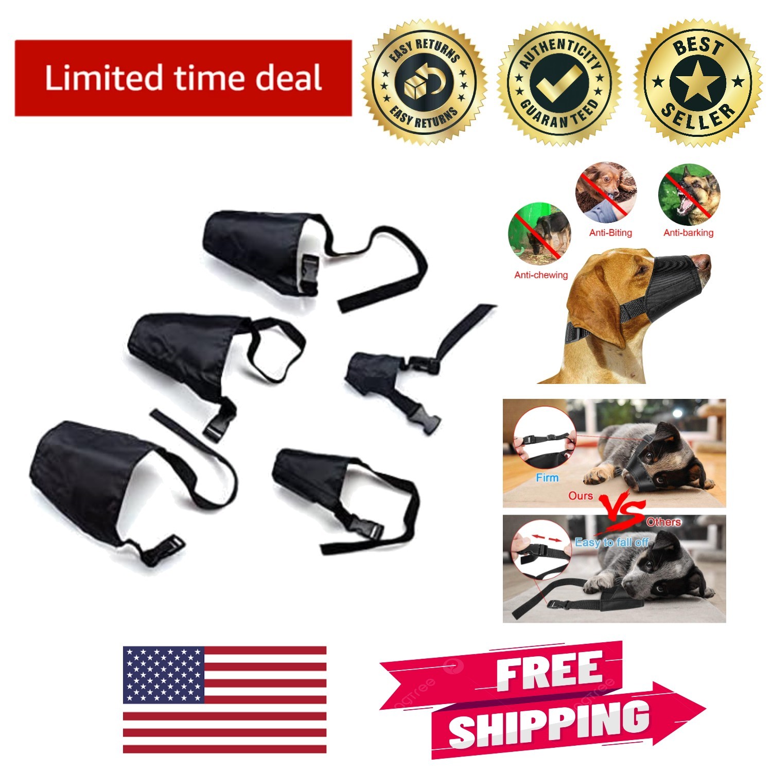 5Pcs Adjustable Breathable Dog Muzzles Set: Anti-Biting & Barking Protection