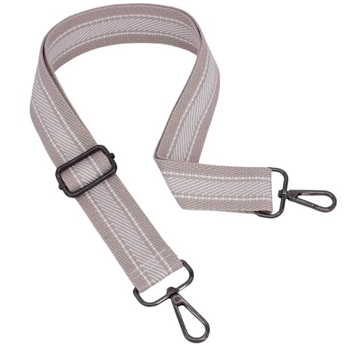 Replacement Purse Strap Shoulder Strap Adjustable Khaki Stripe-Black Metal
