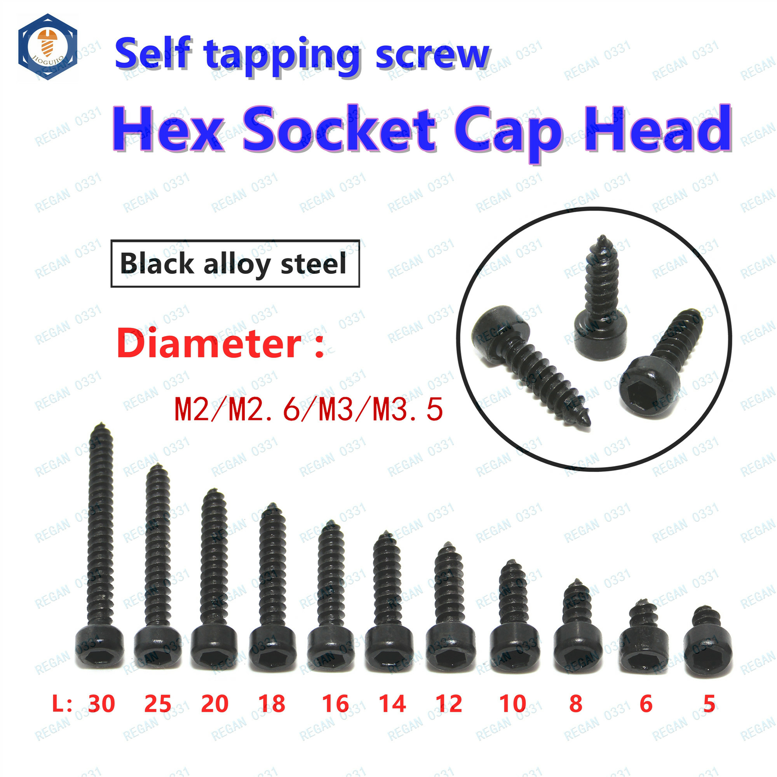 10/50/100x M2 M2.6 M3 Black Alloy Steel Allen Hex Socket Cap Head Tapping Screws