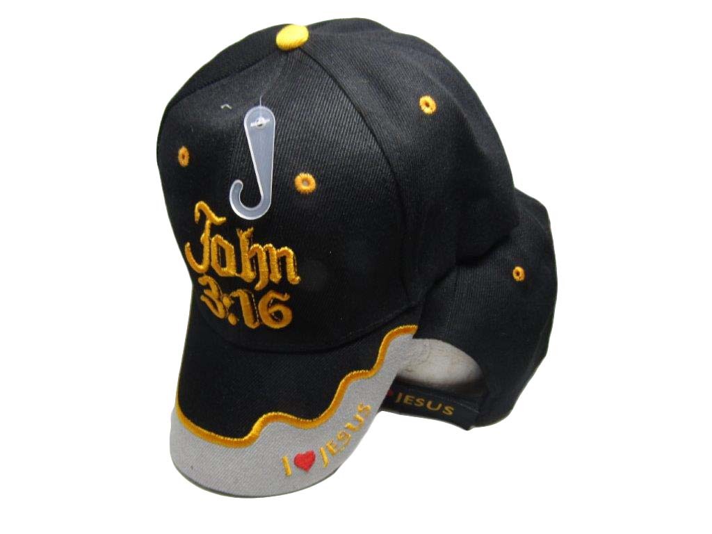 John 3:16 Jesus Christian Black Grey Embroidered Cap Hat 834A TOPW